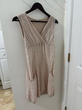 Sleeveless V-Neck Mini Dress in Light Beige